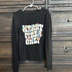 Old Navy size 8 Black Long Sleeve Tee with Festive Print